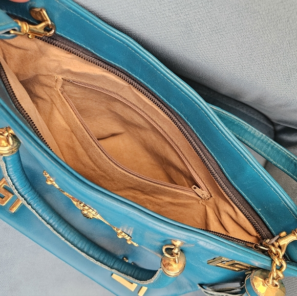 NWOT VINTAGE Turquoise blue, ONE OF A KIND,  leather hand bag - Picture 5 of 6